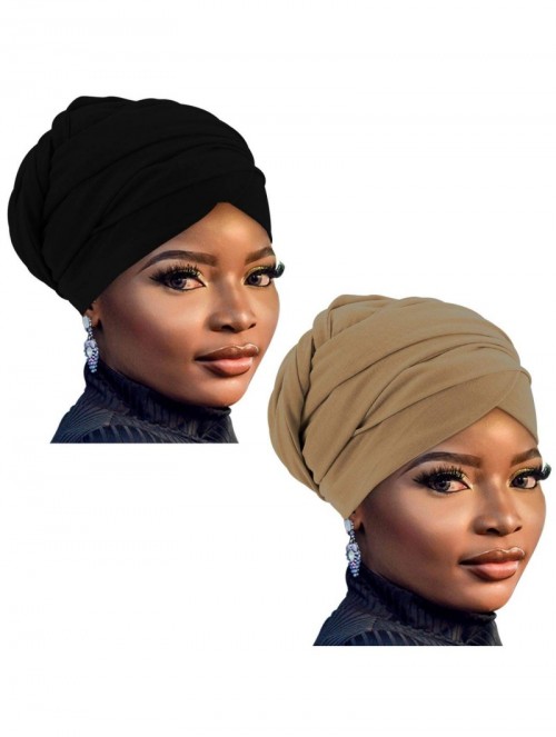 Headbands African Head Wraps Turban For Women Women' Soft Stretch Headband Long Head Wrap Scarf (2Black+Brown) - CQ197HN2A89 ...