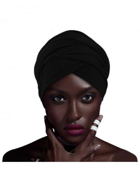 Headbands African Head Wraps Turban For Women Women' Soft Stretch Headband Long Head Wrap Scarf (2Black+Brown) - CQ197HN2A89 ...