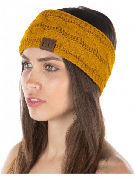 Cold Weather Headbands Exclusives Womens Head Wrap Lined Headband Stretch Knit Ear Warmer - Mustard - CX18Y6NI78K $14.22