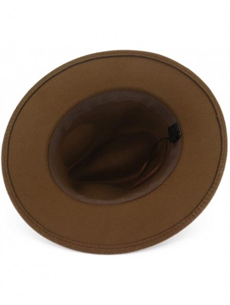 Fedoras Women Men Wide Brim Felt Wool Fedora Hat with Belt Buckle - Khaki - CG18X5UXTQ9 $18.80
