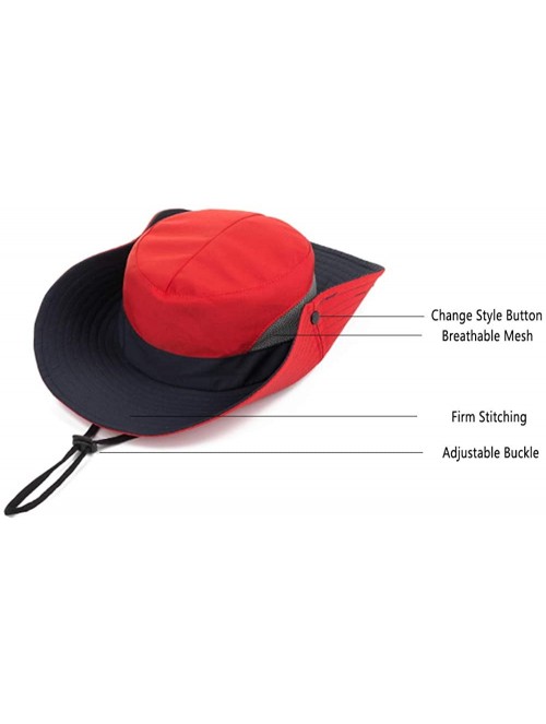 Sun Hats Women's Summer Sun UV Protection Hat Foldable Wide Brim Boonie Hats with Ponytail Hole - Red / Navy - CL18T2CO065 $1...