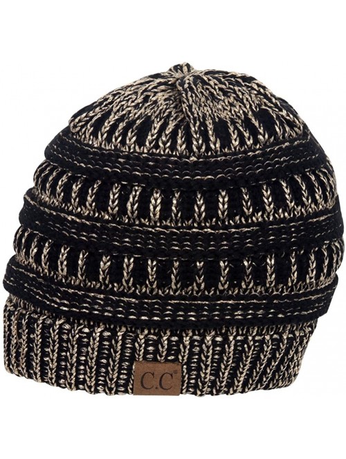 Skullies & Beanies Women's Thick Soft Knit Beanie Cap Hat - Black/Metallic Gold - CH187G0IA89 $10.77