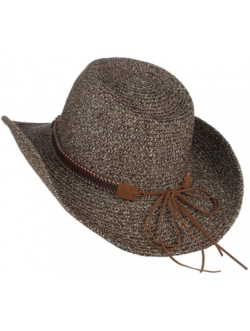 Sun Hats Cowboy Hat Floppy Sun Hat Straw Summer Beach Cap Wide Brim Straw Hats - Grey - CO180INQNC8 $14.07