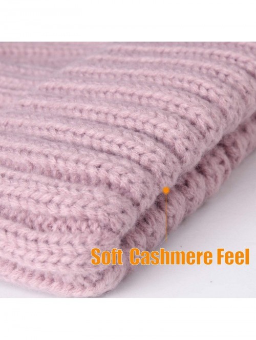 Skullies & Beanies Knit Beanie Hats for Women Men Double Layer Fleece Lined Chunky Winter Hat - Z-black/ Lotus Pink 2pcs - CM...