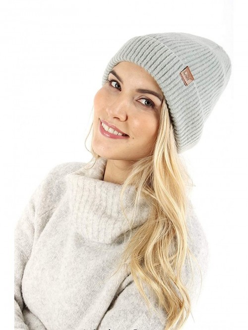 Skullies & Beanies Classic Fuzzy Ribbed Knit Beanie Hat w/Stretch Cuff- Converts to Winter Slouch Skully w/tag - Grey - CP18I...