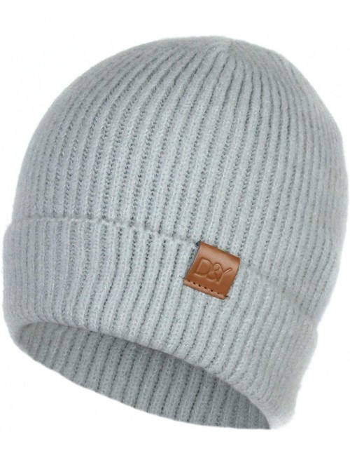 Skullies & Beanies Classic Fuzzy Ribbed Knit Beanie Hat w/Stretch Cuff- Converts to Winter Slouch Skully w/tag - Grey - CP18I...