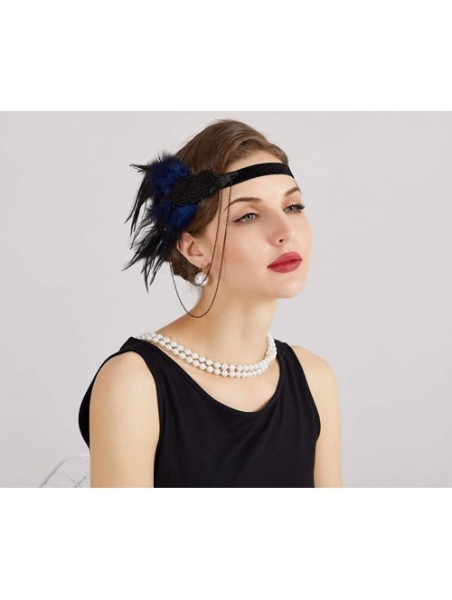 Headbands 1920s Flapper Vintage Feather Chain Gatsby Beaded Headpiece - Blue - CJ18KWTLZ05 $12.38