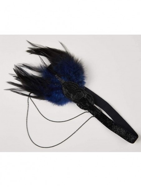 Headbands 1920s Flapper Vintage Feather Chain Gatsby Beaded Headpiece - Blue - CJ18KWTLZ05 $12.38