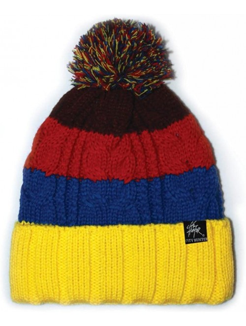 Skullies & Beanies Bold Stripe Pom Pom Knit Hat - Yellow - CP110SPLRO7 $17.64