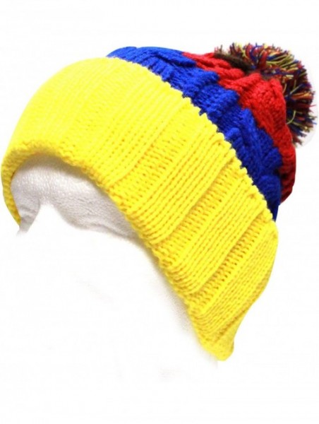 Skullies & Beanies Bold Stripe Pom Pom Knit Hat - Yellow - CP110SPLRO7 $17.64