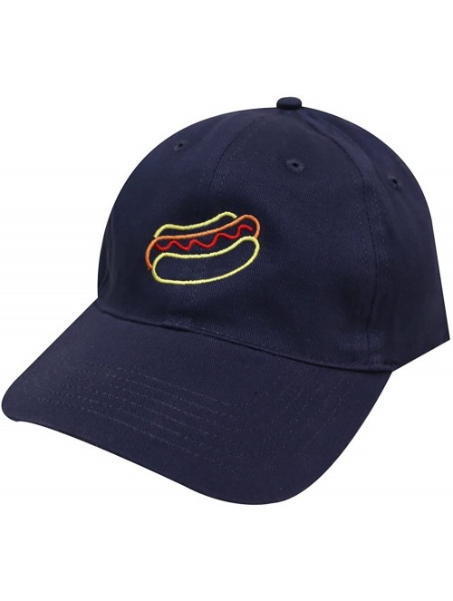 Baseball Caps Hotdog Cotton Baseball Dad Caps - Neon Sign Leather Navy - C3185LNZI79 $17.97