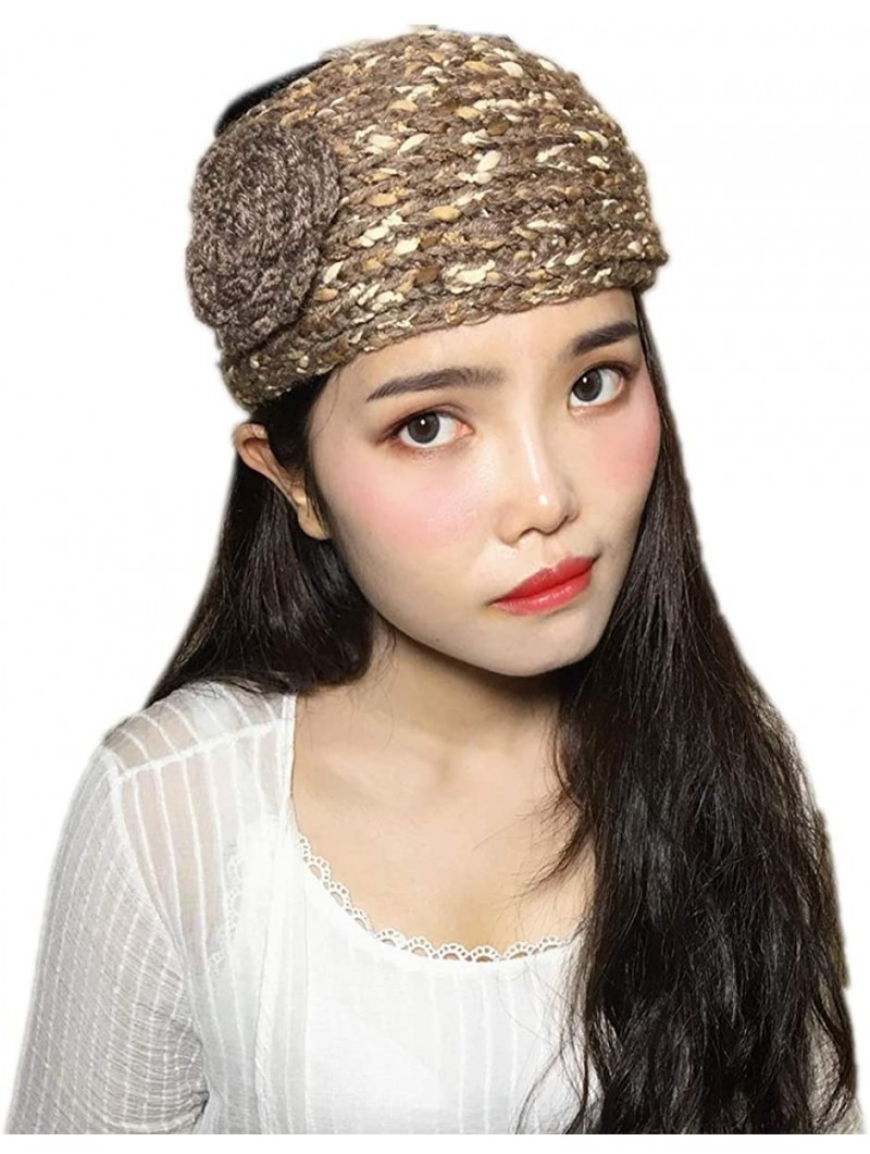 Headbands Elegant Camellia Flower Cable Knit Winter Turban Ear Warmer Headband - Brown - CS189R7MM7C $13.29