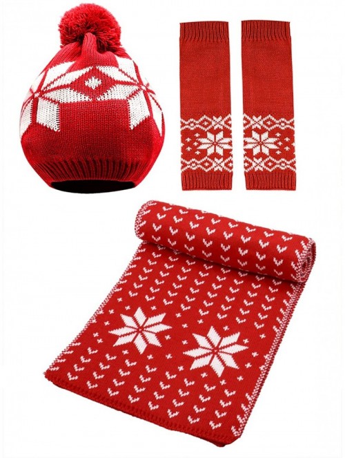 Skullies & Beanies Women Scarf & Glove Set- Knitted Snowflake Detail & Matching Beanie Cap - Red - CY120G8N851 $23.45