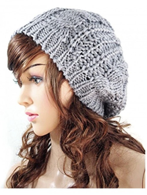 Skullies & Beanies Women's Girl Winter Warm Beret Braided Beanie Crochet Knitted Hat Cap - Grey - C018520YKIQ $13.42