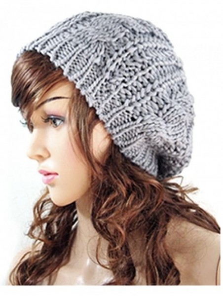 Skullies & Beanies Women's Girl Winter Warm Beret Braided Beanie Crochet Knitted Hat Cap - Grey - C018520YKIQ $13.42