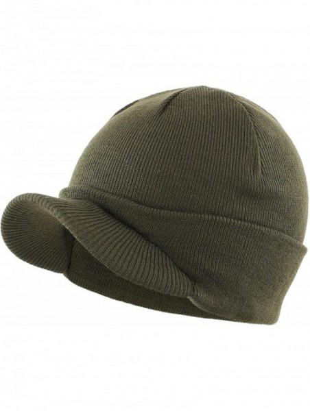 Skullies & Beanies Men's Winter Beanie Hat with Brim Warm Double Knit Cuff Beanie Cap - Army Green - C618YRKAWUG $12.94