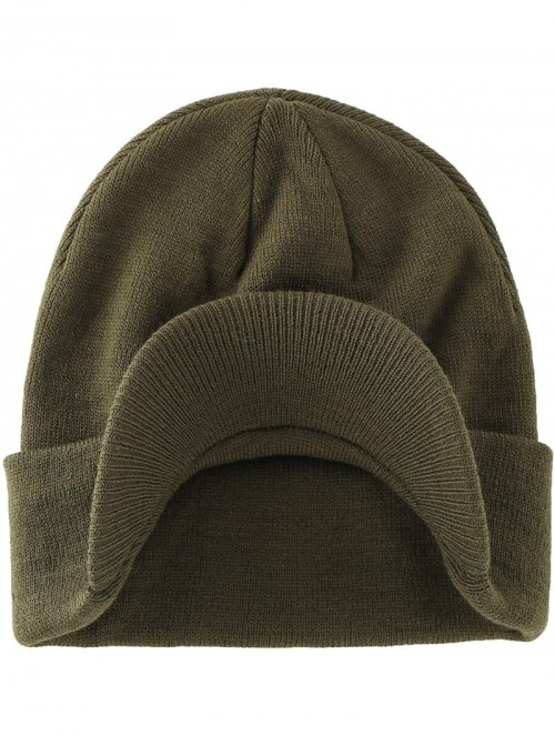 Skullies & Beanies Men's Winter Beanie Hat with Brim Warm Double Knit Cuff Beanie Cap - Army Green - C618YRKAWUG $12.94