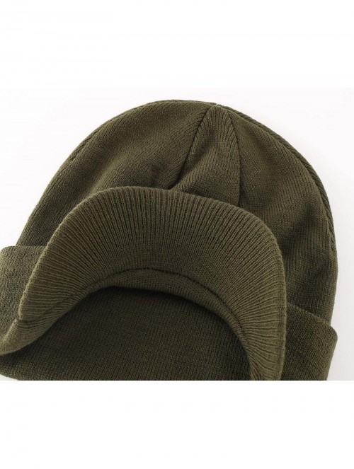 Skullies & Beanies Men's Winter Beanie Hat with Brim Warm Double Knit Cuff Beanie Cap - Army Green - C618YRKAWUG $12.94