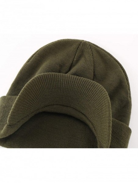 Skullies & Beanies Men's Winter Beanie Hat with Brim Warm Double Knit Cuff Beanie Cap - Army Green - C618YRKAWUG $12.94