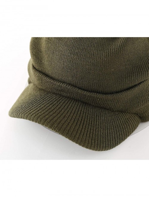 Skullies & Beanies Men's Winter Beanie Hat with Brim Warm Double Knit Cuff Beanie Cap - Army Green - C618YRKAWUG $12.94