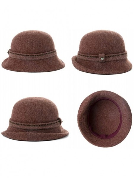 Sun Hats Cloche Round Hat for Women 1920s Fedora Bucket Vintage Hat Flower Accent - 00090_caramel - C818YR30O9T $23.79