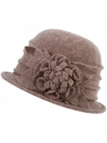 Skullies & Beanies 1920s Gatsby Womens Flower 100% Wool Warm Beanie Bow Hat Cap Crushable - Khaki - CS188KY0EXT $18.14