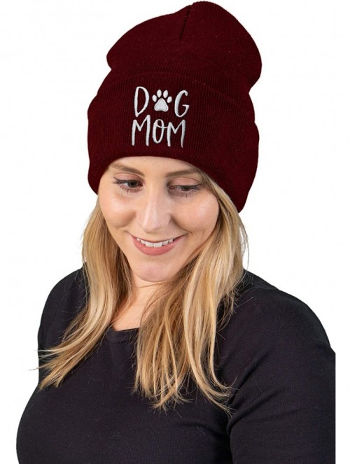 Skullies & Beanies Embroidered Beanie Dog Mom Gym Sports Holiday Knitted Hat Skull Cap - Dog Mom - Burgundy - CU18STD9ZGU $17.75