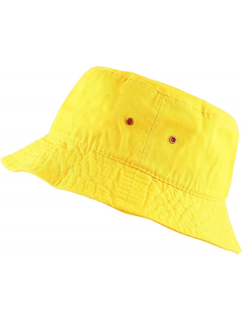 Bucket Hats Unisex 100% Cotton Packable Summer Travel Bucket Beach Sun Hat - Yellow - CR18D5IQTH5 $13.13