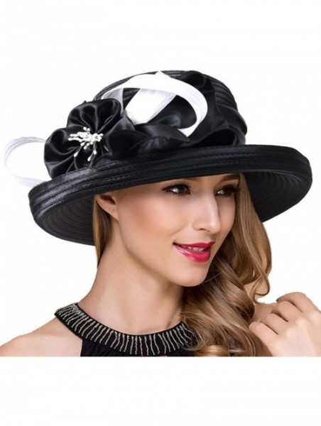 Bucket Hats Lady Church Derby Dress Cloche Hat Fascinator Floral Tea Party Wedding Bucket Hat S051 - S710-black/White - C218N...