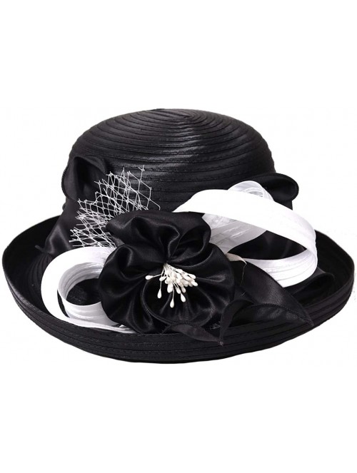 Bucket Hats Lady Church Derby Dress Cloche Hat Fascinator Floral Tea Party Wedding Bucket Hat S051 - S710-black/White - C218N...