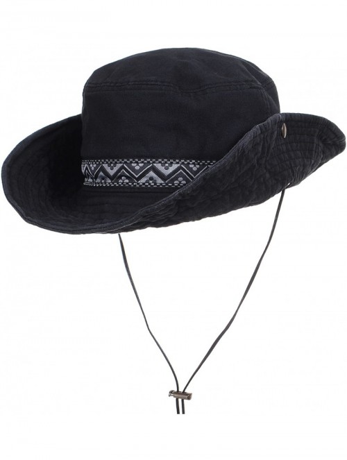 Sun Hats Boonie Bush Hat Aztec Pattern Wide Brim Side Snap KR8752 - Black - C5184S96E77 $27.60