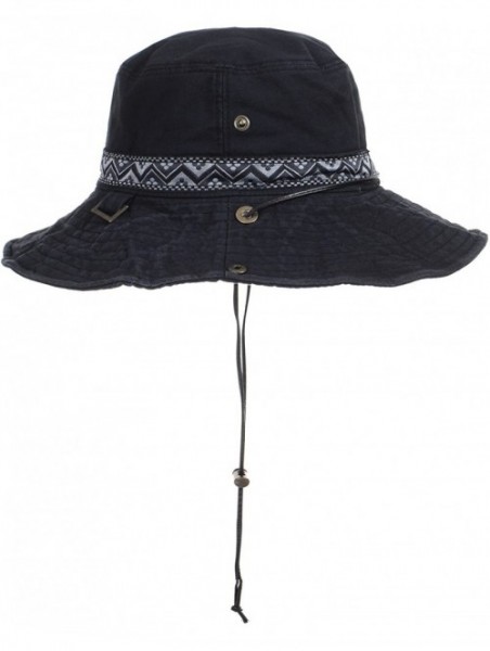 Sun Hats Boonie Bush Hat Aztec Pattern Wide Brim Side Snap KR8752 - Black - C5184S96E77 $27.60