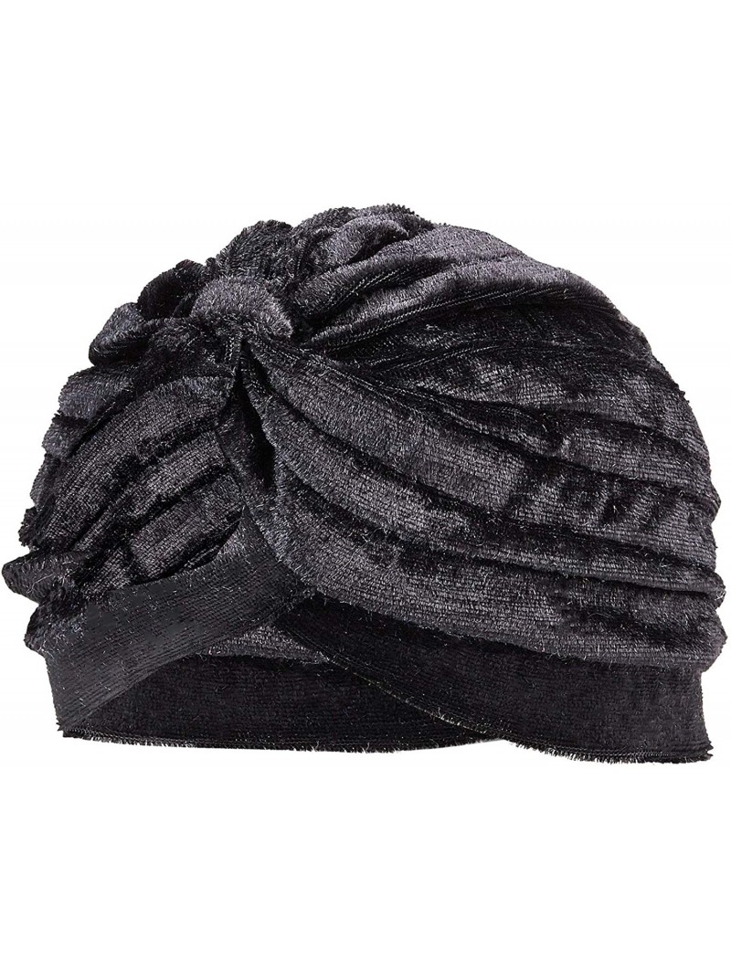 Skullies & Beanies Women's Velvet Ribbed Turban - Jewel Tone Ladies' Hat - Black - C118WGXNX98 $20.34