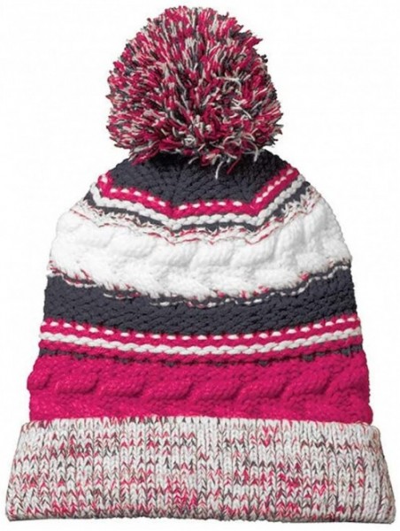 Skullies & Beanies Women's Ridiculously Soft Chunky Knit Pom-Pom Beanie - Raspberry/Grey/White - CY18KK2AZ5E $13.30