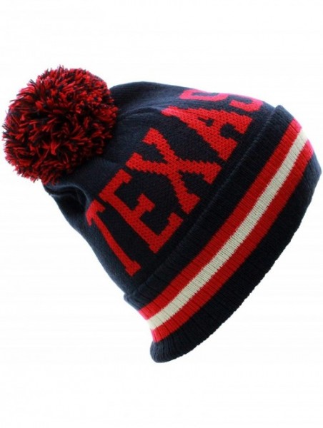 Skullies & Beanies Texas Block Letters Cuff Beanie Knit Pom Pom Hat Cap - Navy/Red - CU11P96LV4L $14.02