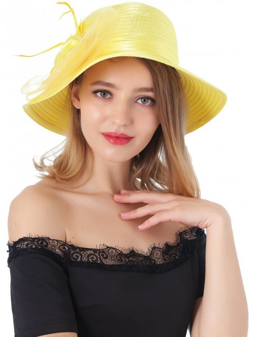 Sun Hats Women's Organza Wide Brim Floral Ribbon Kentucky Derby Church Dress Sun Hat - 2 Style-lemon Yellow - C3184US43EE $17.85