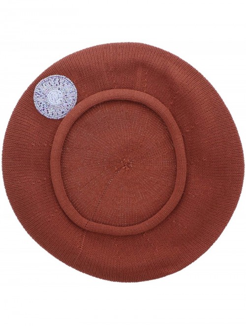 Berets Beaded Lavender Circle on Beret for Women 100% Cotton - Brown - CJ18R52M9QL $22.00