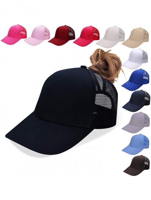 Baseball Caps NeuFashion Ponycap Messy High Bun Ponytail Adjustable Mesh Trucker Baseball Cap Hat for Women - Black - C918DTT...