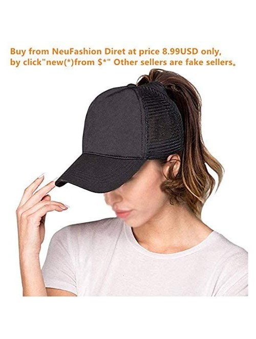 Baseball Caps NeuFashion Ponycap Messy High Bun Ponytail Adjustable Mesh Trucker Baseball Cap Hat for Women - Black - C918DTT...