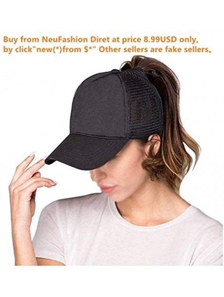 Baseball Caps NeuFashion Ponycap Messy High Bun Ponytail Adjustable Mesh Trucker Baseball Cap Hat for Women - Black - C918DTT...