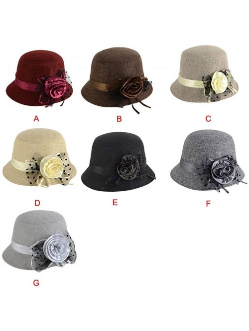 Fedoras Women's Retro Ribbon Flower Bow Solid Color Fedora Bowler Hat Caps - B - CC11AUG42TF $8.56