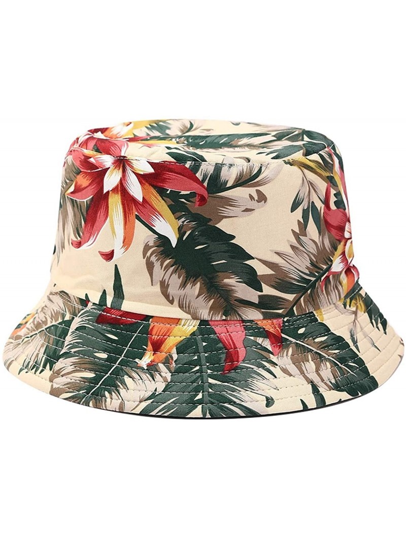 Bucket Hats Unisex Print Double-Side-Wear Reversible Bucket Hat - Flower Khaki - CK18WXQTZ2Y $14.14