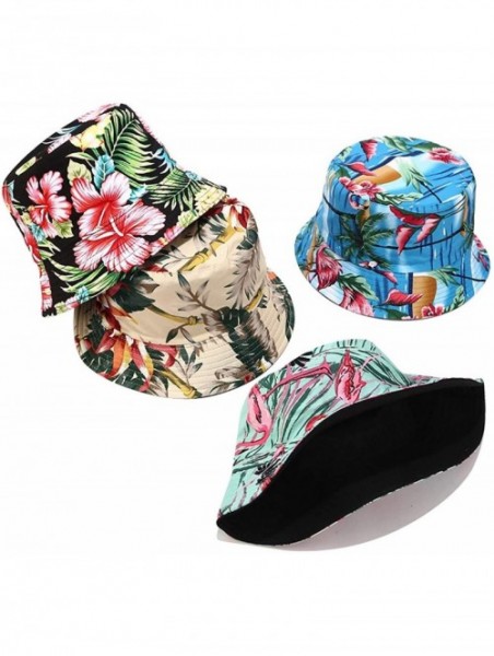 Bucket Hats Unisex Print Double-Side-Wear Reversible Bucket Hat - Flower Khaki - CK18WXQTZ2Y $14.14