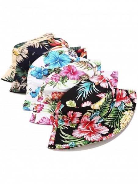 Bucket Hats Unisex Print Double-Side-Wear Reversible Bucket Hat - Flower Khaki - CK18WXQTZ2Y $14.14