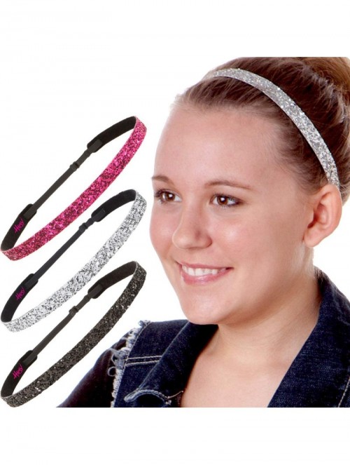 Headbands Girl's Adjustable Non Slip Skinny Bling Glitter Headband Multi Pack - Hot Pink/Silver/Black - CE11TOOQNER $15.47