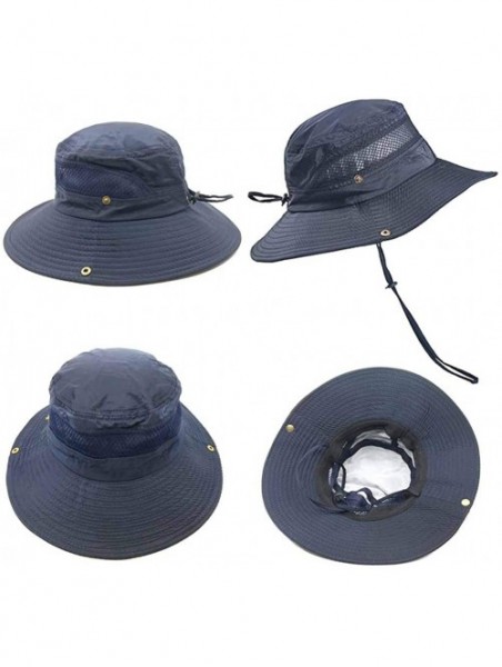Sun Hats Sun Hat Men Protection Summer Bucket Wide Brim - Navy - CQ18UXMWU7C $15.30