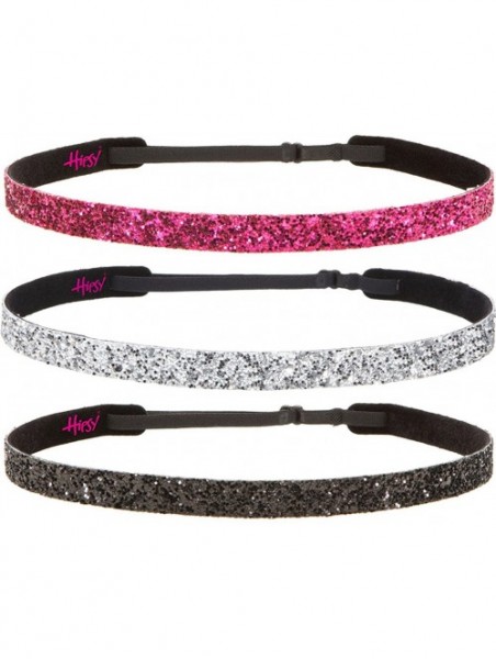 Headbands Girl's Adjustable Non Slip Skinny Bling Glitter Headband Multi Pack - Hot Pink/Silver/Black - CE11TOOQNER $15.47