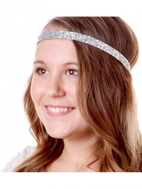 Headbands Girl's Adjustable Non Slip Skinny Bling Glitter Headband Multi Pack - Hot Pink/Silver/Black - CE11TOOQNER $15.47