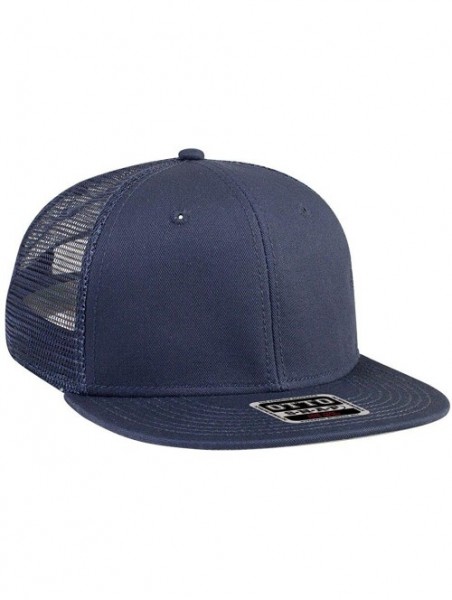 Baseball Caps SNAP Cotton Twill Round Flat Visor 6 Panel Mesh Back Trucker Snapback - Navy - CS180D5OQKE $17.43