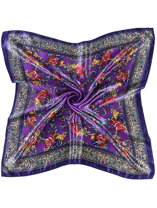 Headbands Women 2019 Floral Printed Best gifts Silky Fabric Embroedered Square Scarf Head Wraps (Purple) - CG12NZVC1JT $11.86